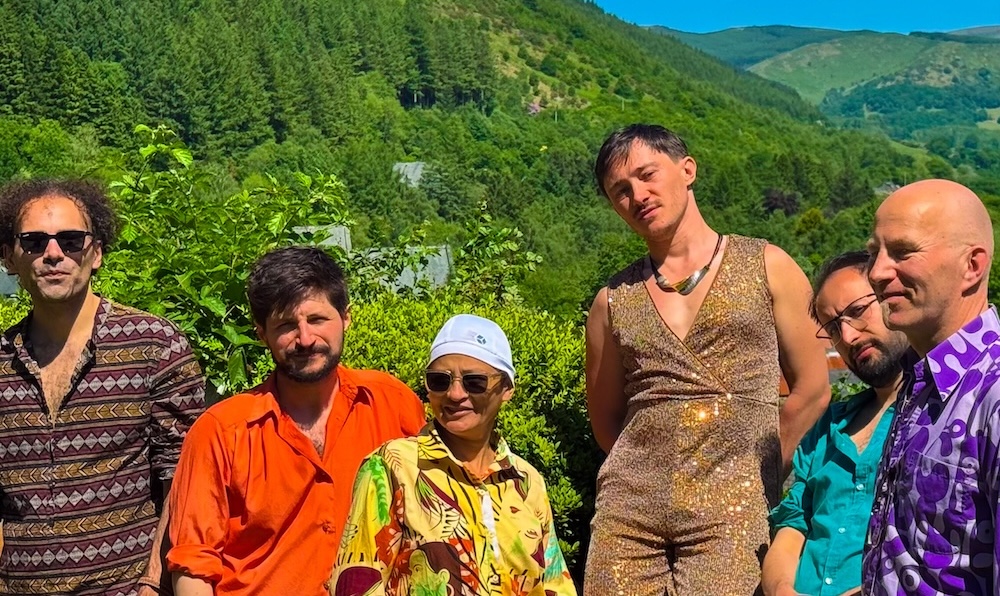 Vientos band performing live on tour in Wales at the Braich Goch eco education centre near Machynlleth, UK music tour 2025